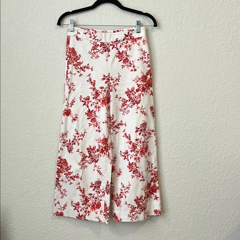 ANTONIO MELANI Red and White Floral Wide Leg Pants